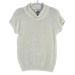 Vintage P Galli Sweater Women Medium Cream Silk Angora Wool Minimal Short Sleeve